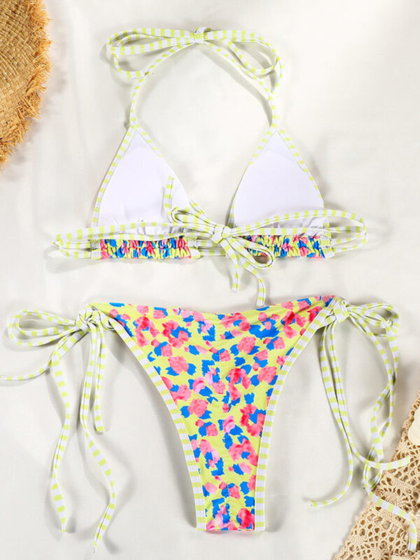 Microbikinis brasileños para mujer, traje de baño Sexy de dos piezas con Tanga, conjunto de Bikini triangular, ropa de playa con cordón, 2024
