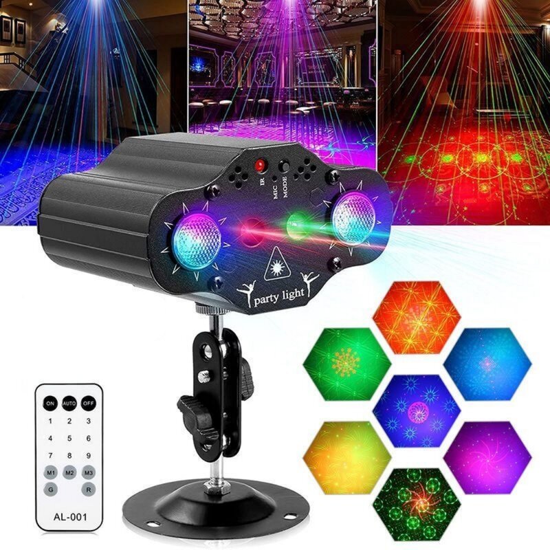 Proyektor Laser cahaya panggung pesta DJ kontrol suara lampu strobo disko merah hijau biru dekorasi rumah pernikahan Karaoke Natal