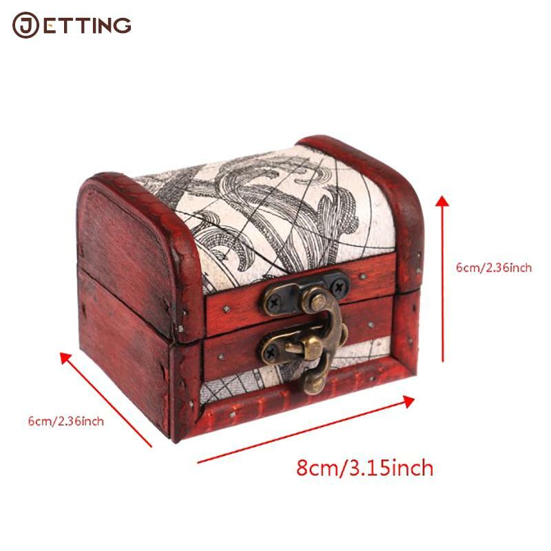 Mini caja de almacenamiento de Cofre del Tesoro de madera antigua, organizador de joyas, caja de regalo, 1PC