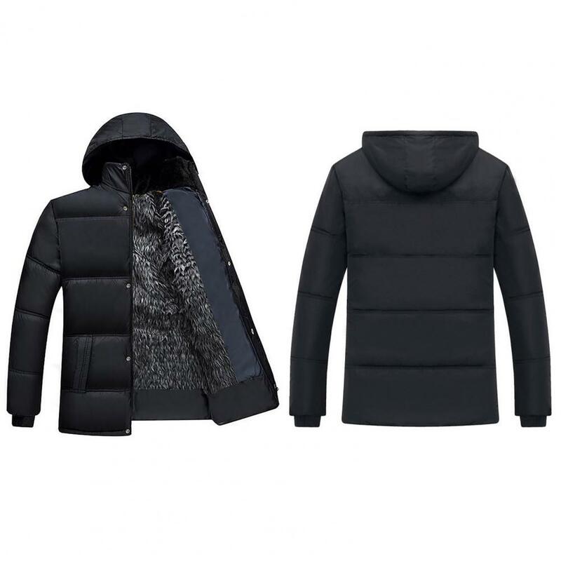 Пальто из полиэстера и хлопка с капюшоном для мужчин среднего возраста, зимнее хлопковое пальто с подкладкой, плюшевое ветрозащитное эластичное пальто с капюшоном и пуговицами