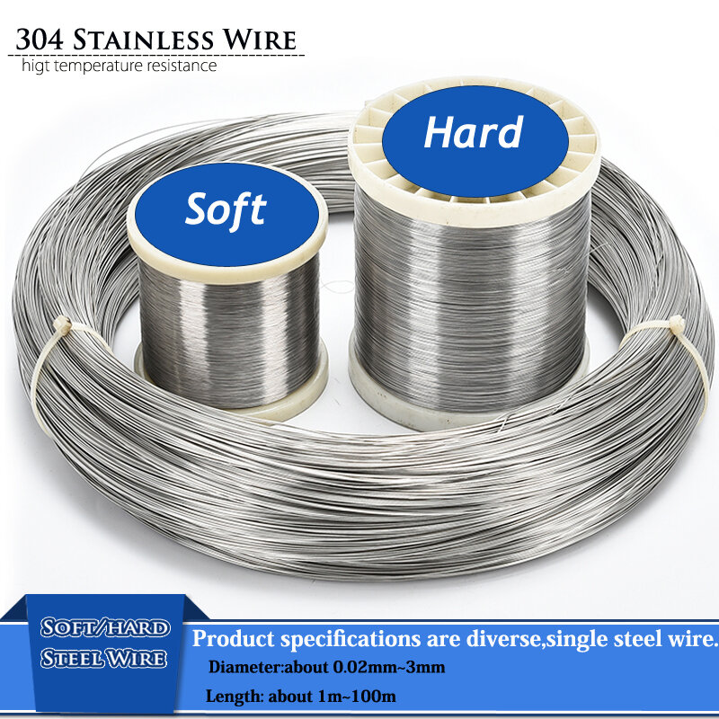 New 1pcs 1-100 meters 304 Stainless Steel Soft/hard Steel Wire Diameter 0.02-3mm Single Strand Lashing Soft Iron Wire Rustproof