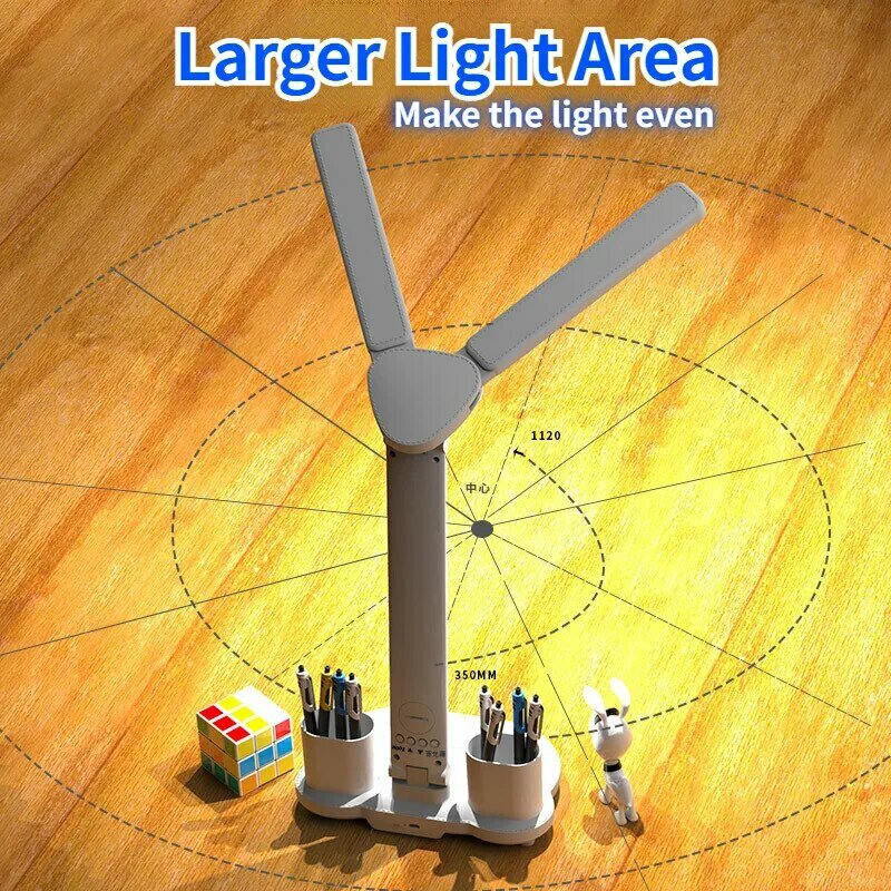 LED Clock Table Lamp USB Chargeable Dimmable Desk Lamps 2 Heads 180 Rotate Foldable Eye Protection Desktop Reading Night Lights