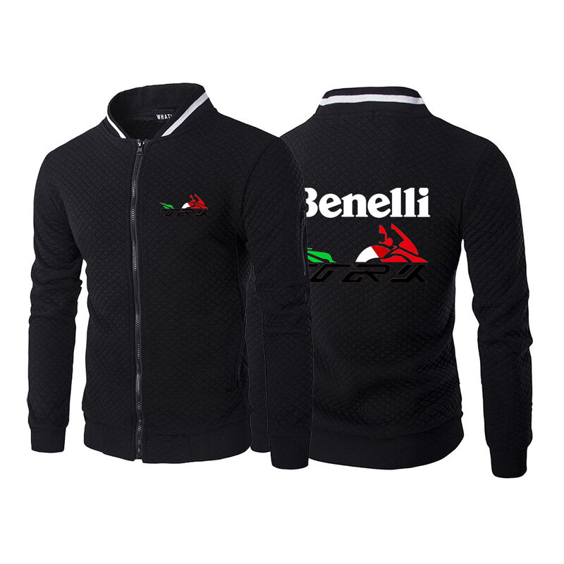 Benelli TRK 502X pria motif modis 2023 baru musim semi dan musim gugur ritsleting leher bulat mantel pakaian olahraga ramping lengan panjang.
