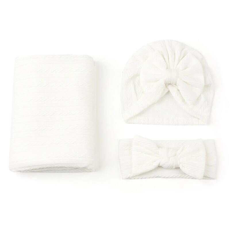 3pcs Infant Bowknot with Headbands Hats Set Newborn Receiving Blanket Photography Props Shower Gift for Boy
