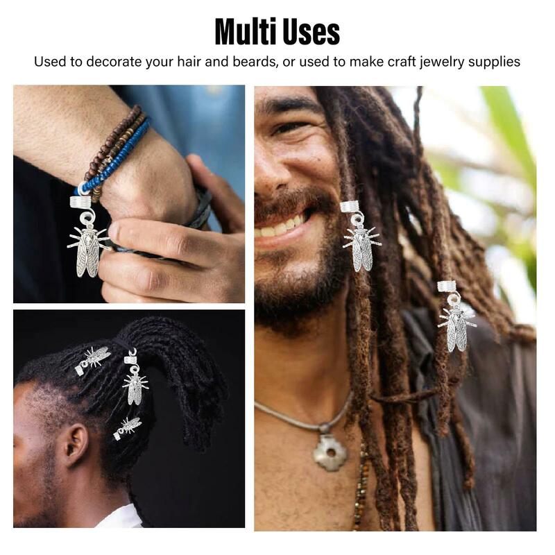 Multi-Uso Dreadlock Jóias, Cool Metal Beads, Cicada Design para Decoração de Cabelo para Homens e Mulheres