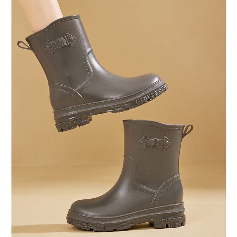 Botas de borracha impermeáveis para mulheres Sapatos de chuva de tornozelo Rainboots de jardim de trabalho antiderrapante, à prova de óleo, cozinha
