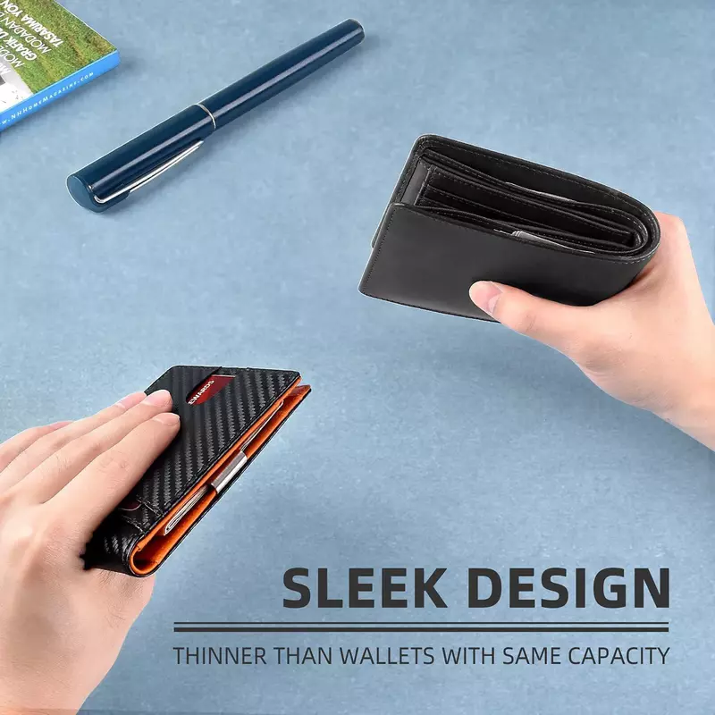 Billeteras de cuero Rfid cortas con personalidad para hombres, tarjetero delgado de fibra de carbono, billetera minimalista negra para hombres, regalos para el Día del Padre