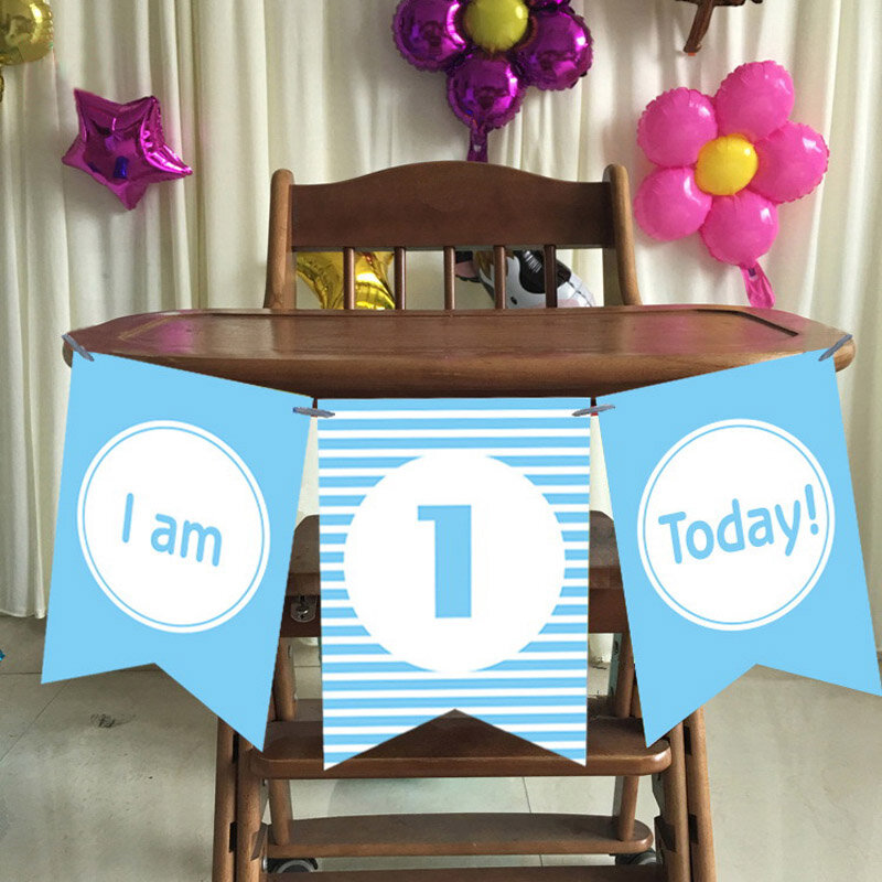 Banner Garland para 1st Birthday Party, Bunting Cadeira, Baby Shower, 3 PCs/Set