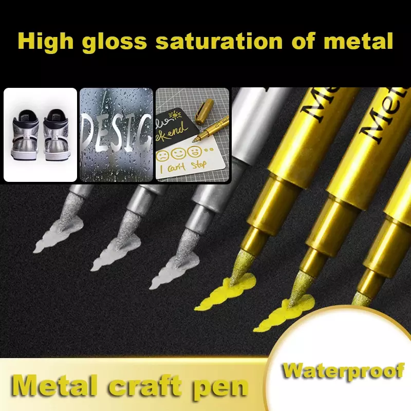 2/1Pc Brush Metallic Marker Pens Gold Silver Color Permanent Art Marker For Manga Crafts Scrapbooking School Stationery Supplies