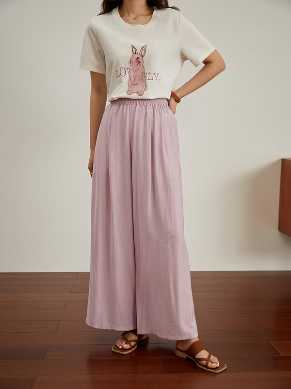 DUSHU【-Pantalones finos de verano para mujer, pantalón largo drapeado, negro, de longitud completa, cintura elástica, 3 colores