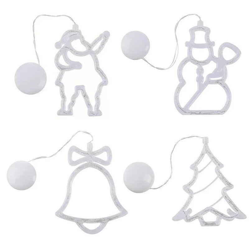 New Christmas Bell Snowman Star Lights Holiday Window Decor LED Sucker Lights Battery Powered Xmas Garland for Home Decor Lamps