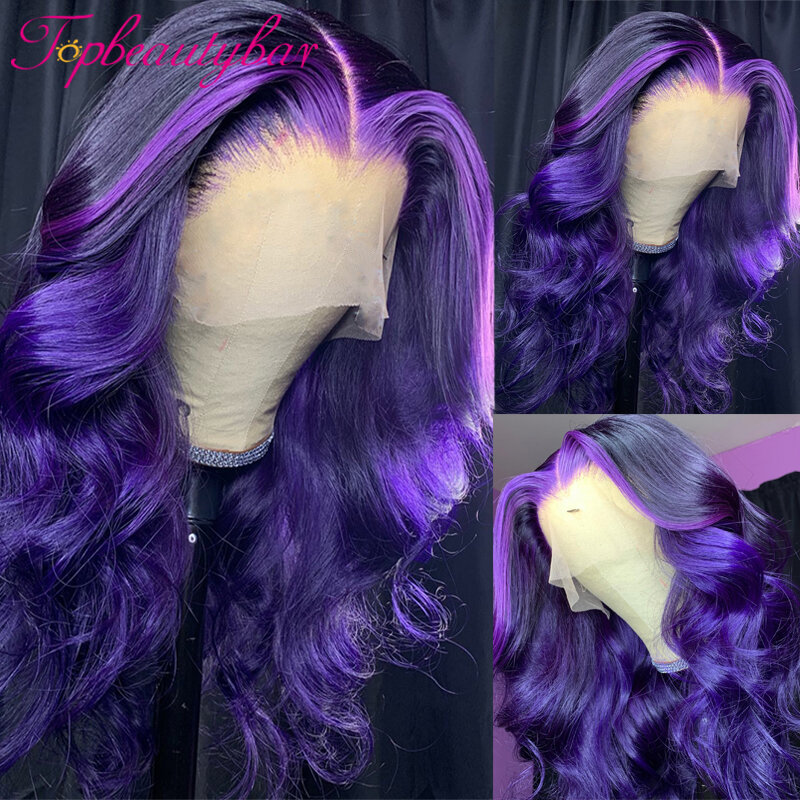 Lila Highlight Farbe 13X4 Spitze Front Menschliches Haar Perücken 180% Brasilianische Remy Haar Wellig Spitze Vorne Perücke Glueless Spitze Perücke