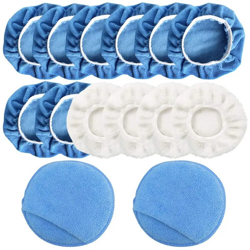 Tampon applicateur pour polisseuse de voiture, tampon de polissage bleu/blanc et Bonnet de polissage en microfibre avec poche pour les doigts, 14 pièces