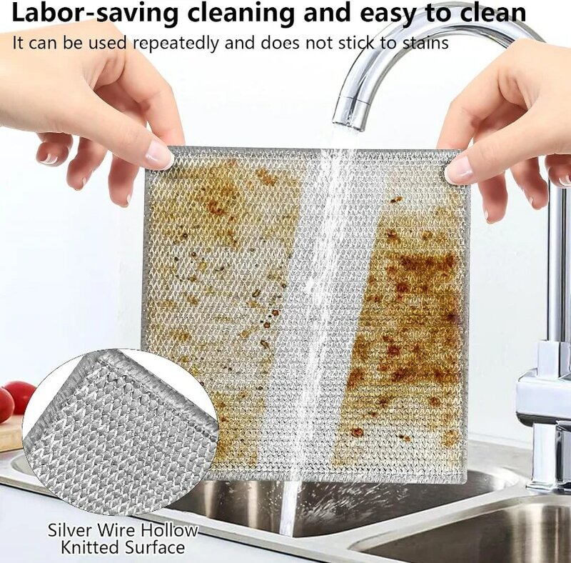 20/1pcs Magic Cleaning Cloth Thickened Double -sided Metal Steel Wire Rags Kitchen Dish Pot Washdishing Cloths Towel Clean Tools