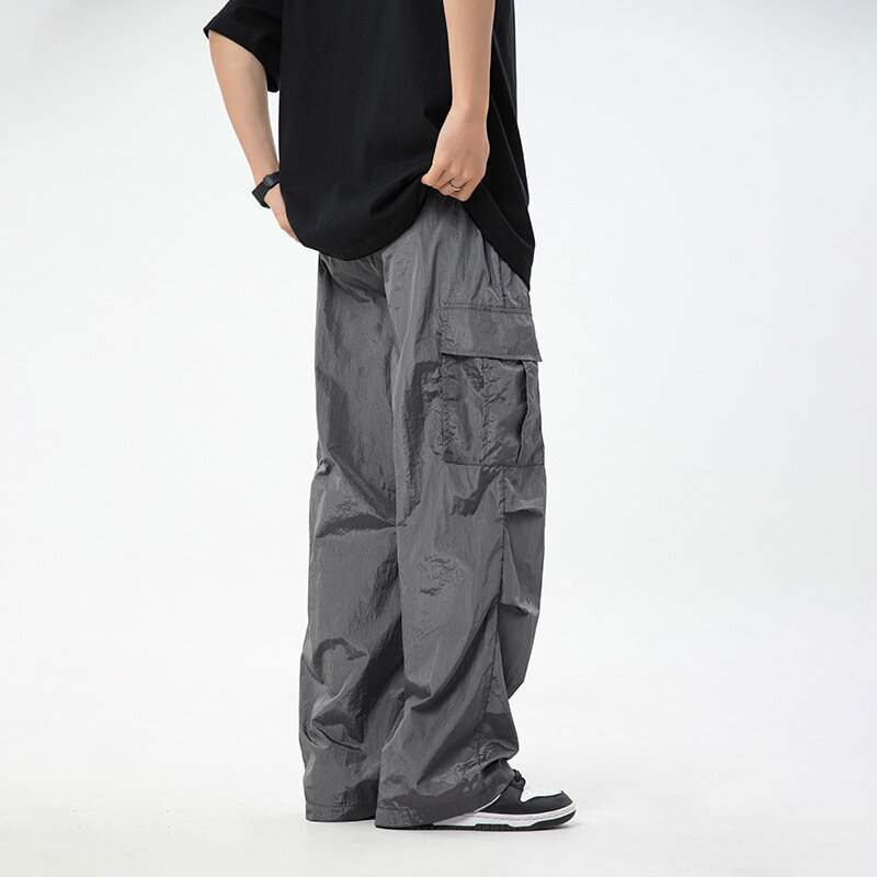 Japońskie męskie ponadgabarytowe Y2K w stylu Casual, letnia spadochronowa spodnie z szerokimi nogawkami luźne spodnie Cargo męskie spodnie dresowe sportowe koreańskie ubrania