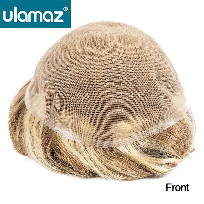 Peluca de cabello humano con Base de encaje completa para hombres, tupé, unidad de sistema Rubio, 4/27/613