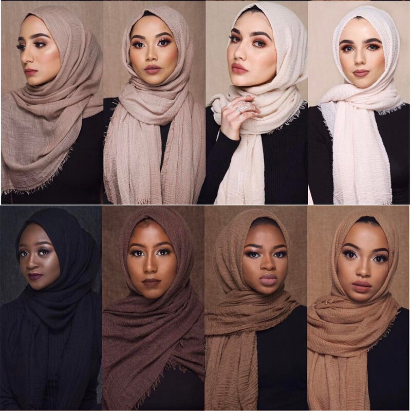 Pañuelo musulmán de algodón arrugado para mujer, chal clásico sencillo, sencillo, con clase, 180x90cm, 105 colores