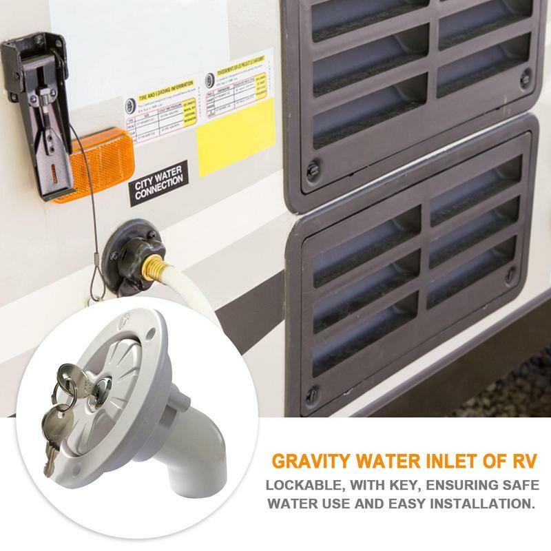RV Water Fill Inlet Camper Water Inlet Hatch Gravity Feed Fresh Water Fill Hatch Inlet Leak Proof RV Camper Water Filler With 2