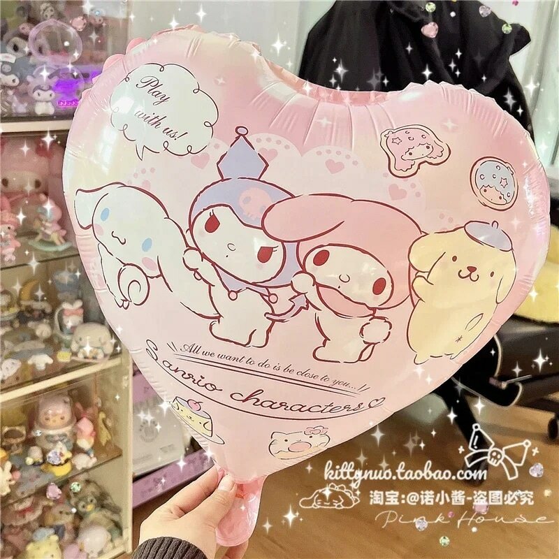 Balões Sanrio Jumbo para Decoração de Aniversário, Bonito Photo Prop, Anime Kawaii, Kuromis My Melody, Balões de Coração para Meninas
