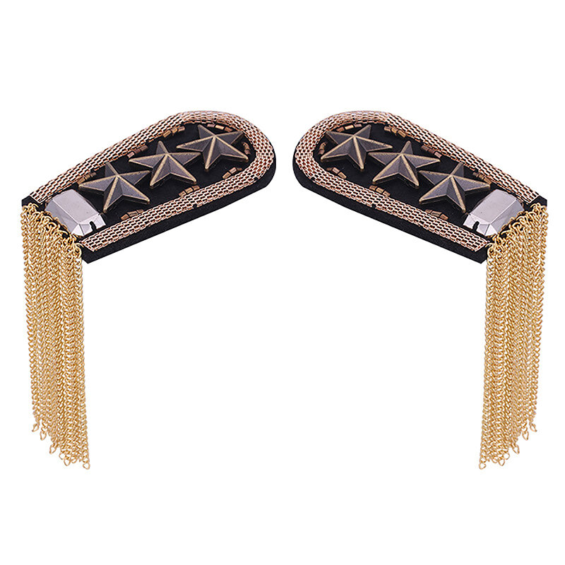 1Pc Vintage Five Star Tassel Chain Shoulder Board Badges Beads Fabric Metal Epaulet Epaulette Military Pin On Brooch Medal
