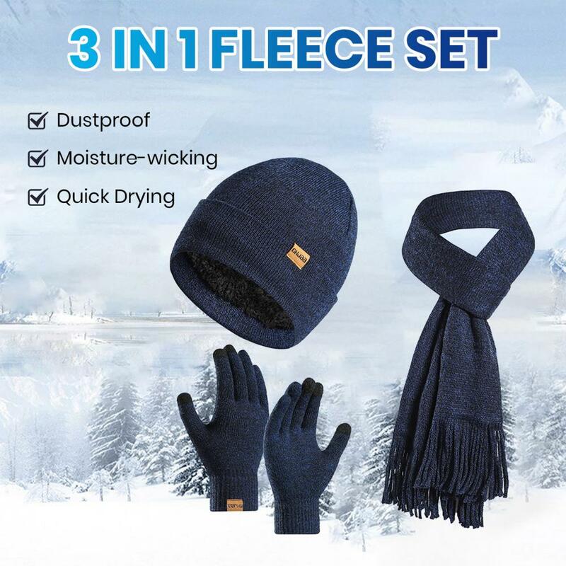 Winter Hat Set Unisex Beanie Gloves Scarf Set Winter Hat Scarf Gloves Set Knitted Warm Windproof Unisex Outdoor Cycling Cap