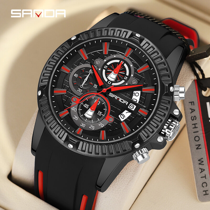 2024 Three Eyes Six Needles Men's Wrist Watches Silicone Strap Waterproof 5511 Multifunctional Sports Quartz Watches For Men's