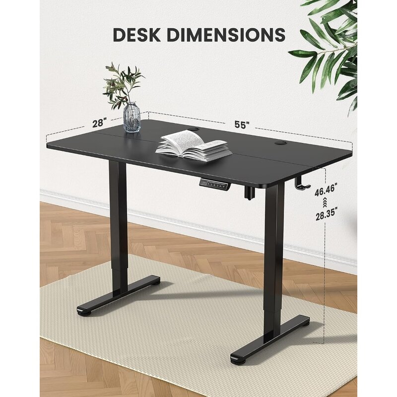 โต๊ะพับได้ไฟฟ้าปรับความสูงได้จาก ergear โต๊ะซิทช์อัพขนาด55X28นิ้วโต๊ะสำนักงานบ้านคอมพิวเตอร์หน่วยความจำ (สีดำ)