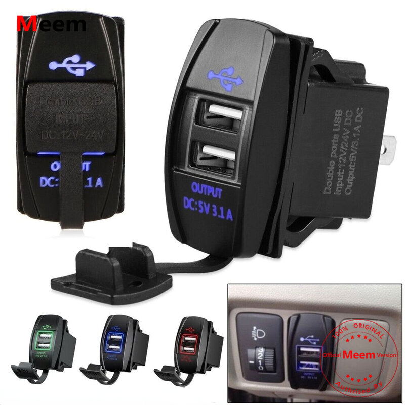 WATERPROOF 12-24V 3.1A Dual LED USB Car Auto Power Supply Charger Port Socket