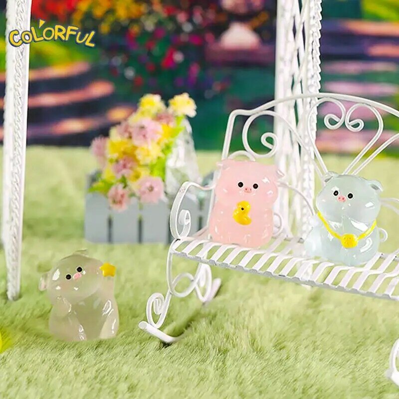1Pc Luminous Raincoat Pig Ornament Cartoon Bow Tie Pig Doll Micro Landscape Decoration Dollhouse Miniature Toy
