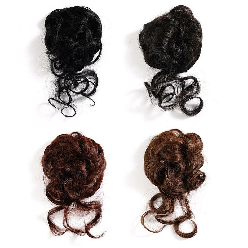 Clip de disco de peluca para mujer, moño de pelo de bola de albóndigas, fibra sintética, brillo realista Natural, aumento de volumen de cabello, diadema elástica