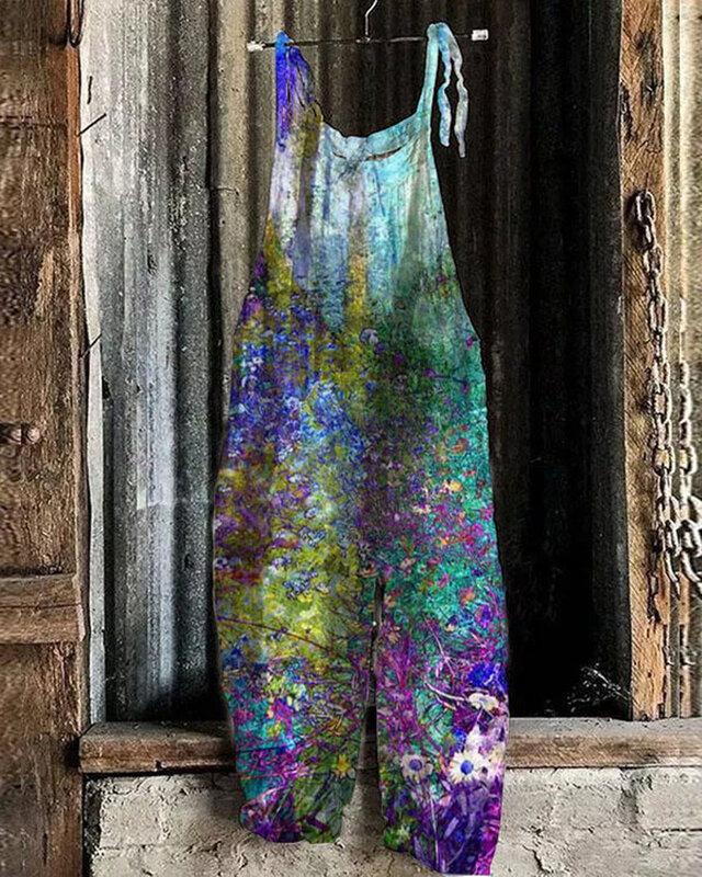 여성용 보헤미안 캐주얼 롬퍼, 꽃무늬 3D 프린트, 느슨한 레이스업 롬퍼, 여름 신상