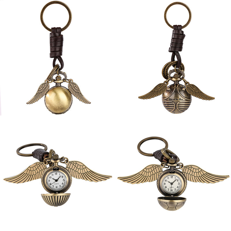 LLavero de cuarzo en forma de bola de bronce, números árabes con esfera de reloj de bolsillo, colgante pequeño, niños, hombres y mujeres