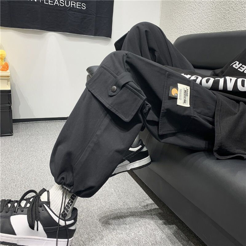 Trousers Man Stacked Multipockets Black Cargo Pants for Men Multi Pocket Autumn Korean Style Loose Designer Clothing Techwear