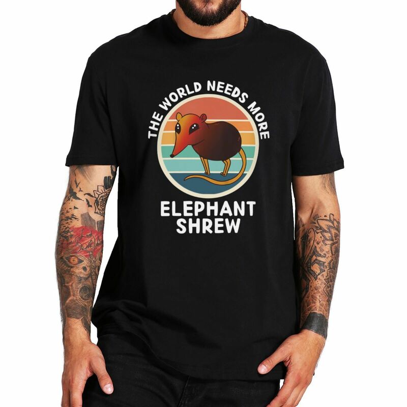 Die Retro-Welt braucht mehr Elefanten-Spitzmaus-T-Shirt Retro-Tiere Liebhaber Geschenk Tops Baumwolle weich Unisex O-Ausschnitt T-Shirt EU-Größe