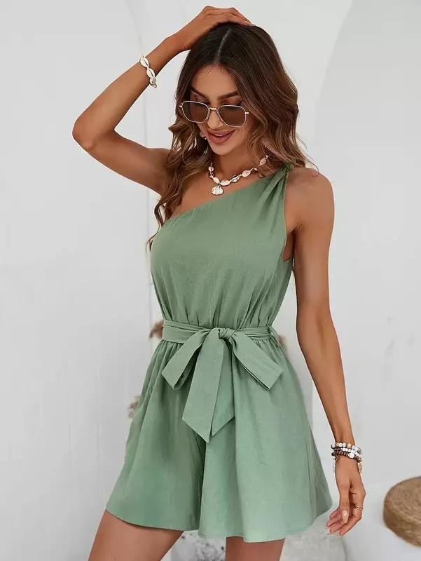New Style Fashion Summer Sexy Party Beach Sweet Retro Solid Color Casual Outfits Ladies Streetwear Female Girls Women Jumpsuit