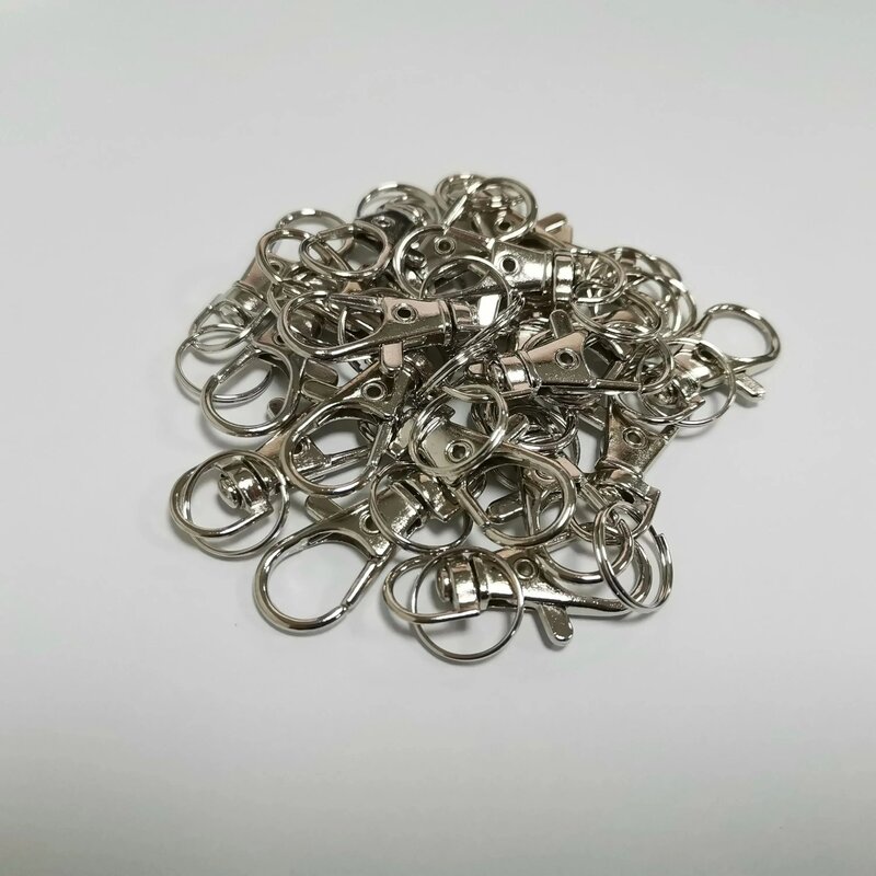 Batch Silver Color Rhodium Lobster Clasp Clips Key Hook Keychain Split Key Ring Findings Clasps DIY Keychains Making