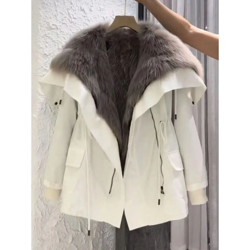 Abrigo de piel de zorro para mujer, chaqueta acolchada de algodón, suave y gruesa, estilo coreano, otoño e invierno, novedad de 2023