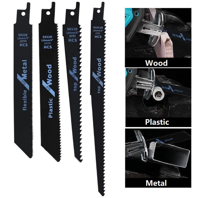 High Carbon Steel Reciprocating Saw Blade Tool, Amplamente Utilizado, Corte De Madeira, Tubo De Plástico, Corte De Metal, 4Pcs, Conjunto