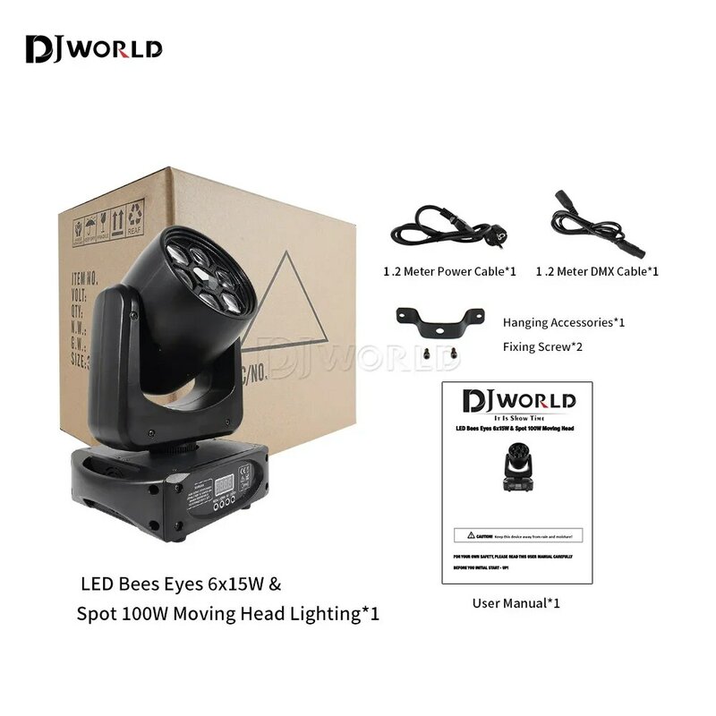 LED Beam+Wash Six Bees Eyes 6x15W RGBW DMX512 100W Moving Head Spot Lights  For DJ Disco Party Dance Floor Clubs Bar
