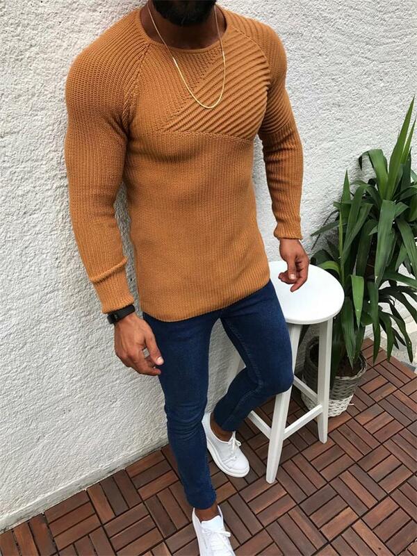 Suéter masculino de malha casual, tamanho grande, monocromático, qualidade, primavera e outono, novo