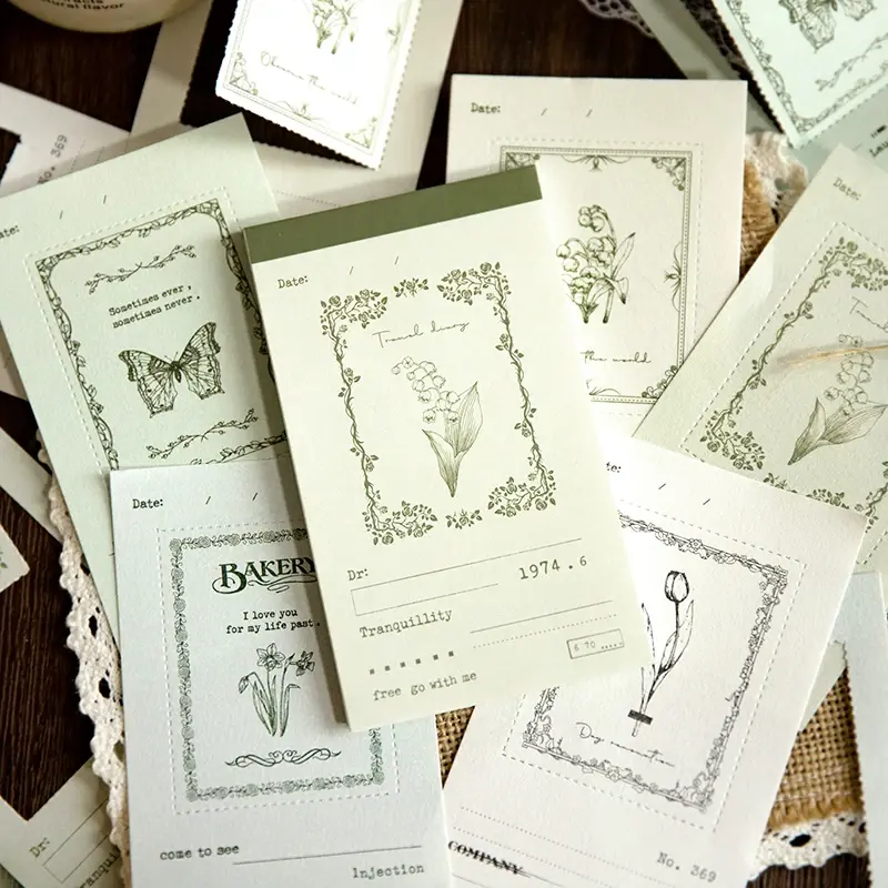 50 sztuk materiał baza roślin kolaż zeszyt papierowy DIY Pad literackie szkolne Memo tło Scrapbooking 155*75MM