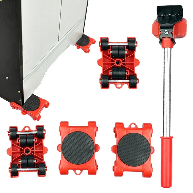 Alat Pemindah Furnitur Rol 4 Roda dan Kit Pemindah Furnitur Bar Pengangkat Tinggi Yang Dapat Disesuaikan untuk Mesin Cuci Lemari Es