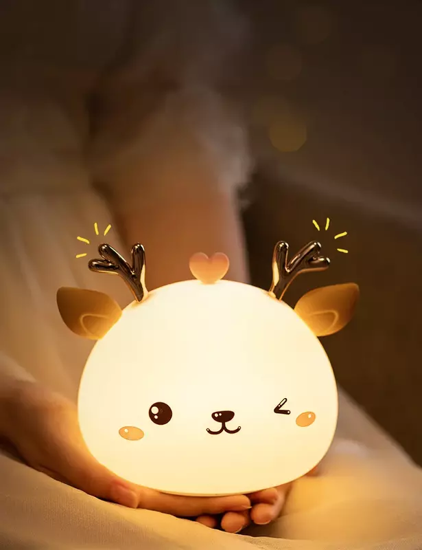 귀여운 LED 야간 조명 실리콘 터치 센서, 사슴 램프, 침실 데스크탑 장식, USB 충전, 아기, 어린이 선물, 직송, 7 가지 색상