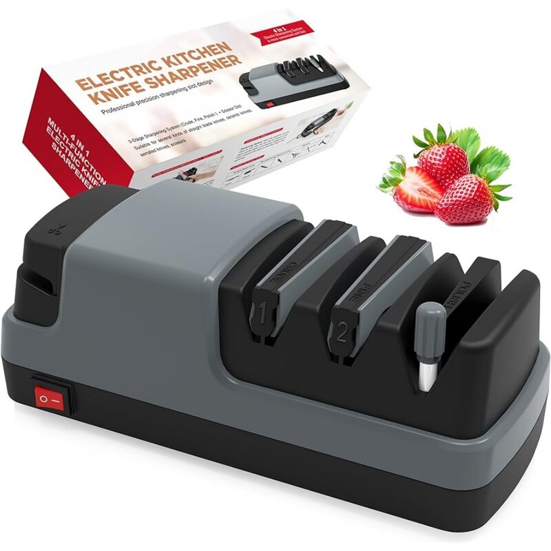Electric Knife Sharpener- 4 in 1 Electric Knife Sharpeners for Kitchen Knives, Straight Blade Knives & Serrated Knives