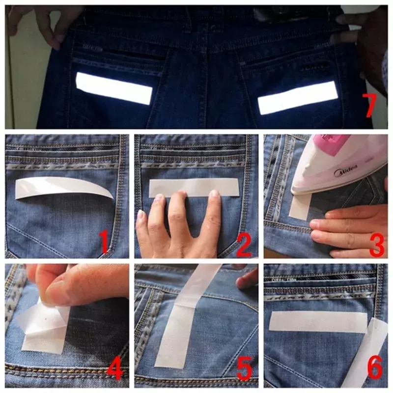 2-5Cm Pita Reflektif Transfer Panas 5M Stiker Strip Reflektif untuk DIY Tas Pakaian Sepatu Besi Pada Persediaan Pakaian Keselamatan