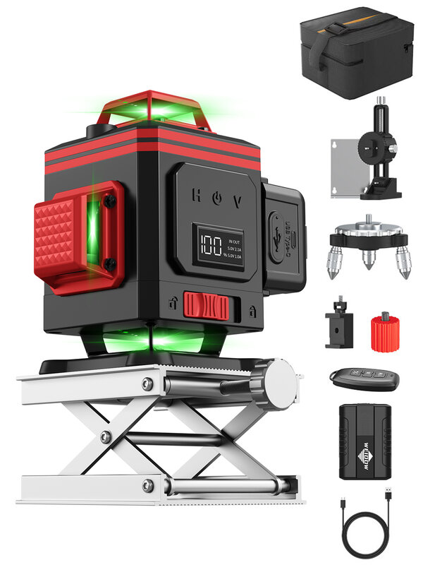 WEIDDW 3D/4D 12/16 Lines Laser Level Horizontal Vertical with Remote Control 360°Self-leveling Professional 8 lines Laser Levels