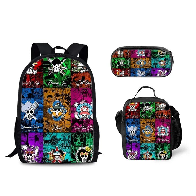 One Piece Backpack ONEPIECE Printed Primary and Secondary School Bag Lunch Bag Pencil Bag Three-piece Set Trend Mochila Daily