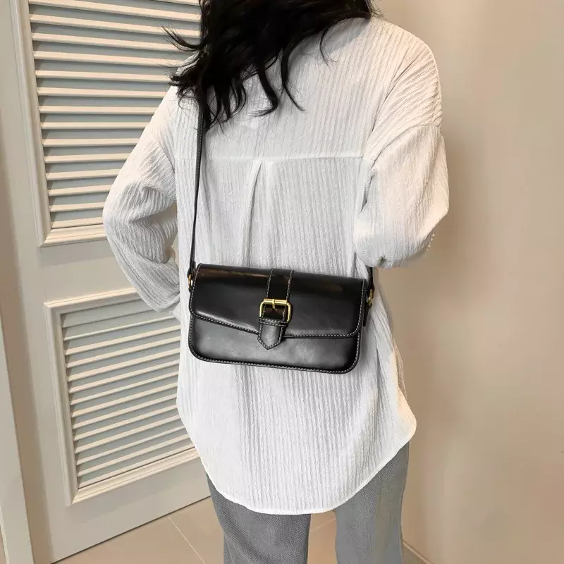 Belt Design Small Retro PU Leather Shoulder Bag for Women 2024 Y2K Korean Fashion Handbags and Purses Female Crossbody Bags