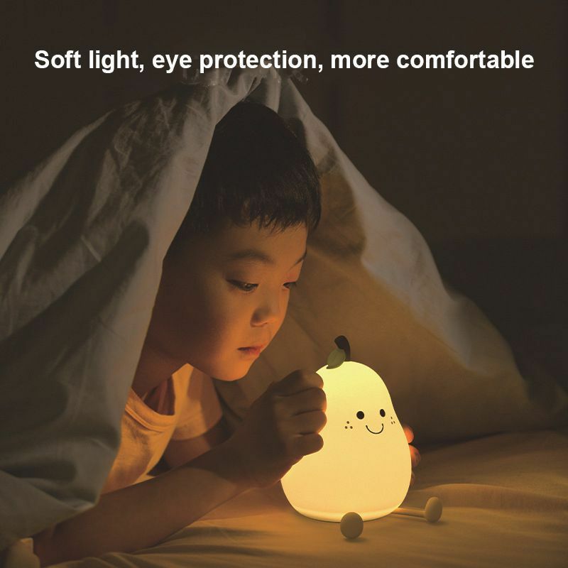 Lampka nocna gruszka lampa stołowa ładowana kolorowo przyciemniająca w dotyku silikonowa urocza prezent dla dzieci do dekoracji snu