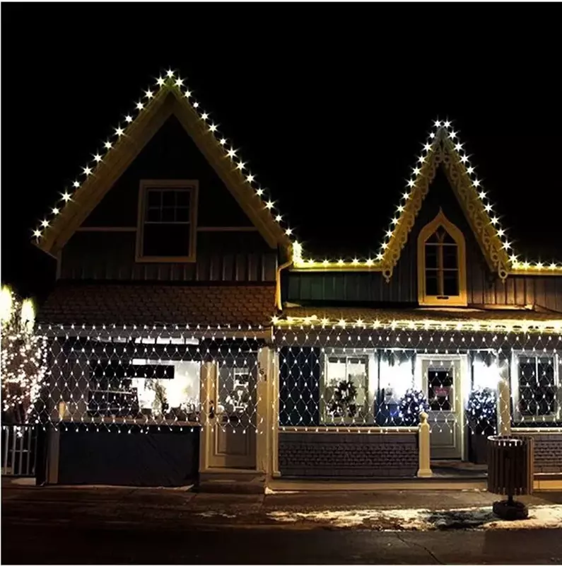 LED 스트링 크리스마스 그물 조명, 크리스마스 화환, 요정 크리스마스 파티 정원 웨딩 장식 커튼 조명, 1.5x1.5m